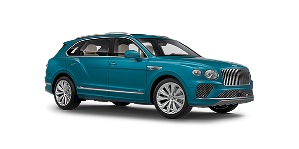 Bentley Jakarta Bentley Bentayga EWB Azure front side angled view in Topaz blue coloured exterior. 